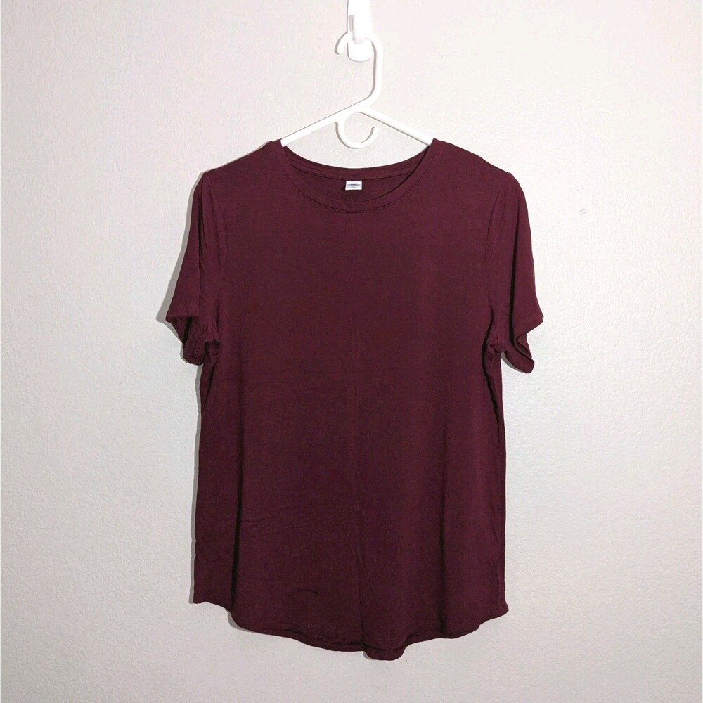 Women's Medium Red Blouse Top Stretch Pullover V Neck Short Sleeve